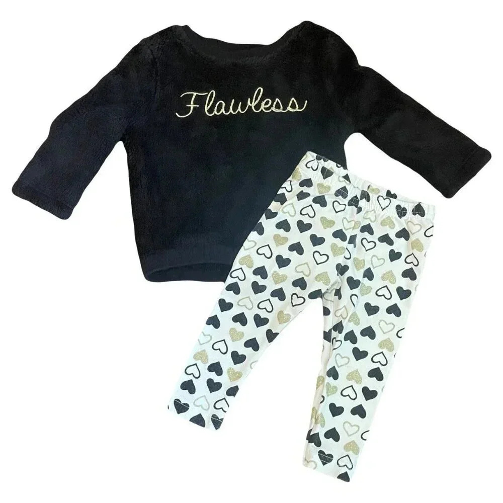 Carter's 6 Months "Flawless" Black & Gold Outfit, Sweater & Leggings